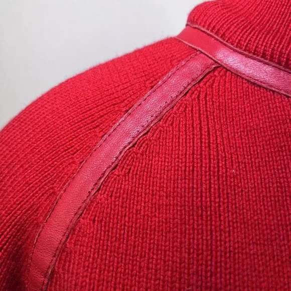 Pendleton full zip leather trim merino wool blend red sweater womens sz S TALL - Picture 6 of 12